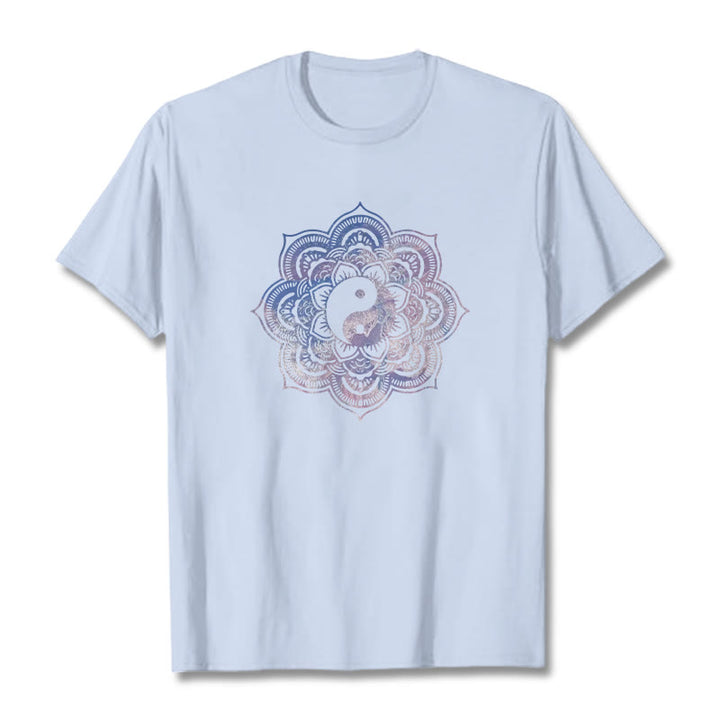 Buddha Stones曼荼羅陰陽コットンTシャツ - ライトシアン - 2XL - image 0