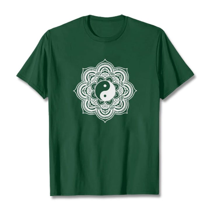 Buddha Stones曼荼羅陰陽コットンTシャツ - フォレストグリーン - 2XL - image 8