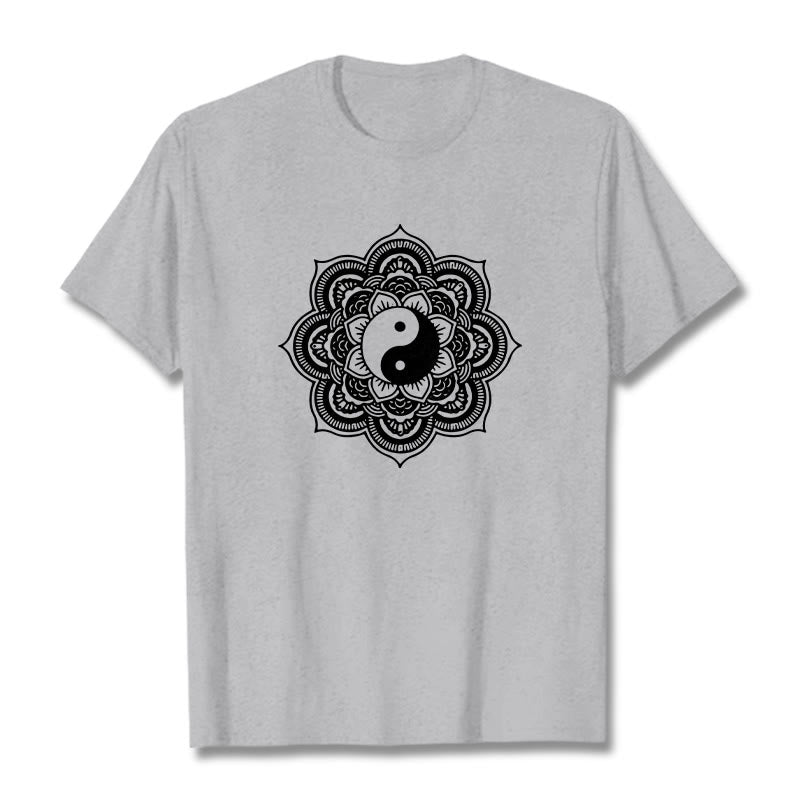 Buddha Stones曼荼羅陰陽コットンTシャツ - ライトグレー - 2XL - image 18
