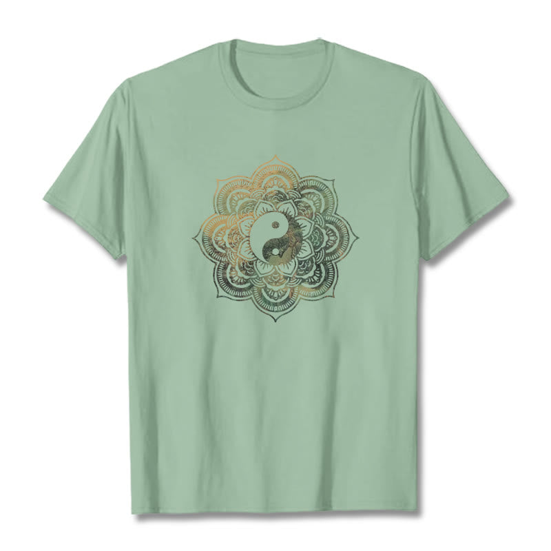 Buddha Stones曼荼羅陰陽コットンTシャツ - 淡い緑色 - 2XL - image 10
