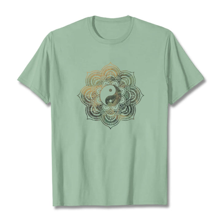 Buddha Stones曼荼羅陰陽コットンTシャツ - 淡い緑色 - 2XL - image 10