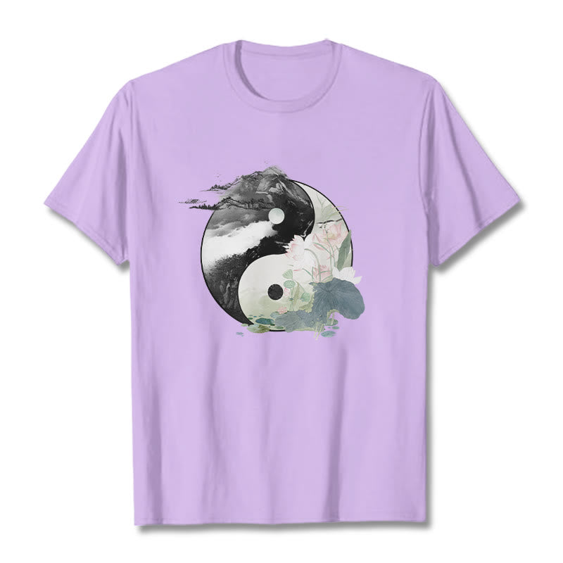 Buddha Stones陰陽 蓮の葉 水墨画 コットンTシャツ - 梅 - 2XL - image 19