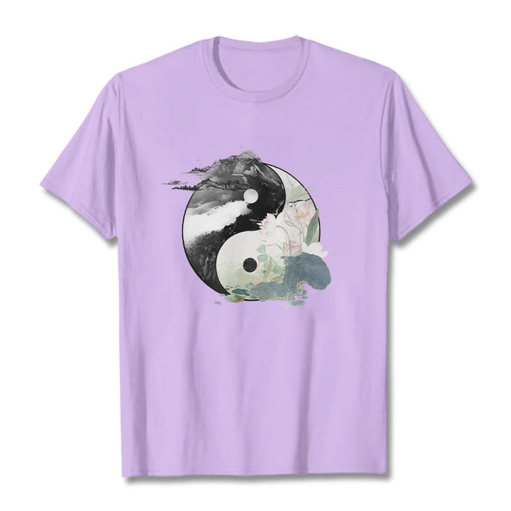 Buddha Stones陰陽 蓮の葉 水墨画 コットンTシャツ - 梅 - 2XL - image 19