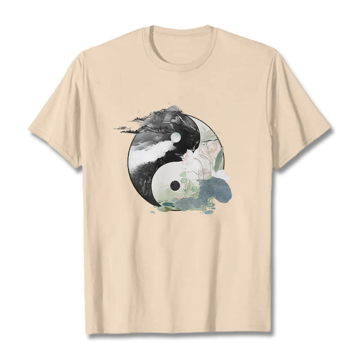 Buddha Stones陰陽 蓮の葉 水墨画 コットンTシャツ - ビスク - 2XL - image 13