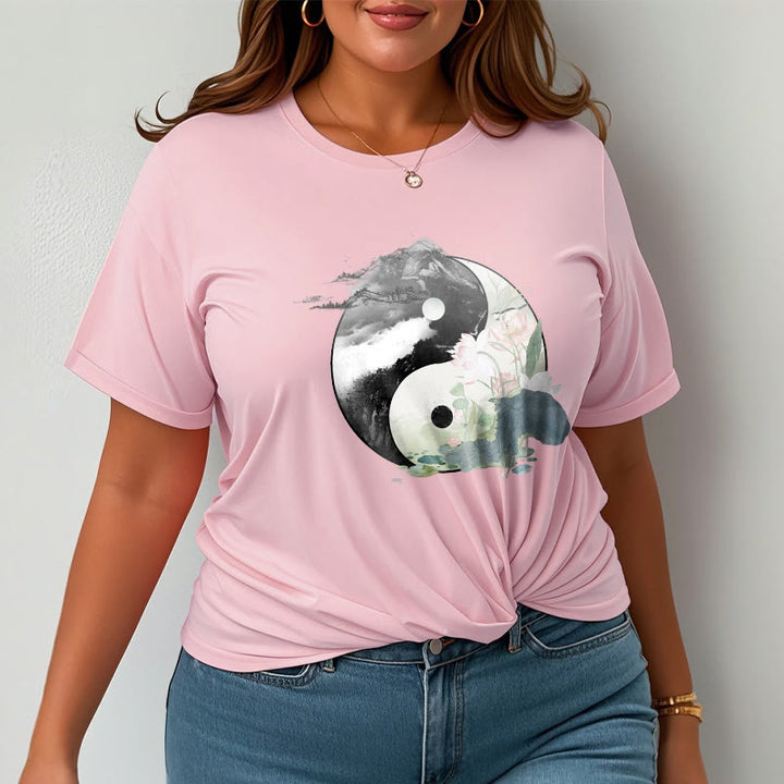 Buddha Stones陰陽 蓮の葉 水墨画 コットンTシャツ - image 18