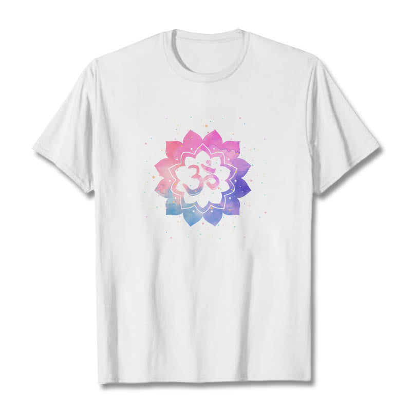 Buddha StonesOm カラフル ロータス コットン Tシャツ - 白 - 2XL - image 1