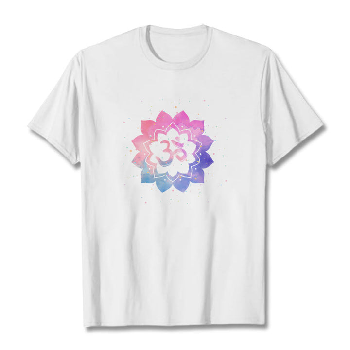 Buddha StonesOm カラフル ロータス コットン Tシャツ - 白 - 2XL - image 1