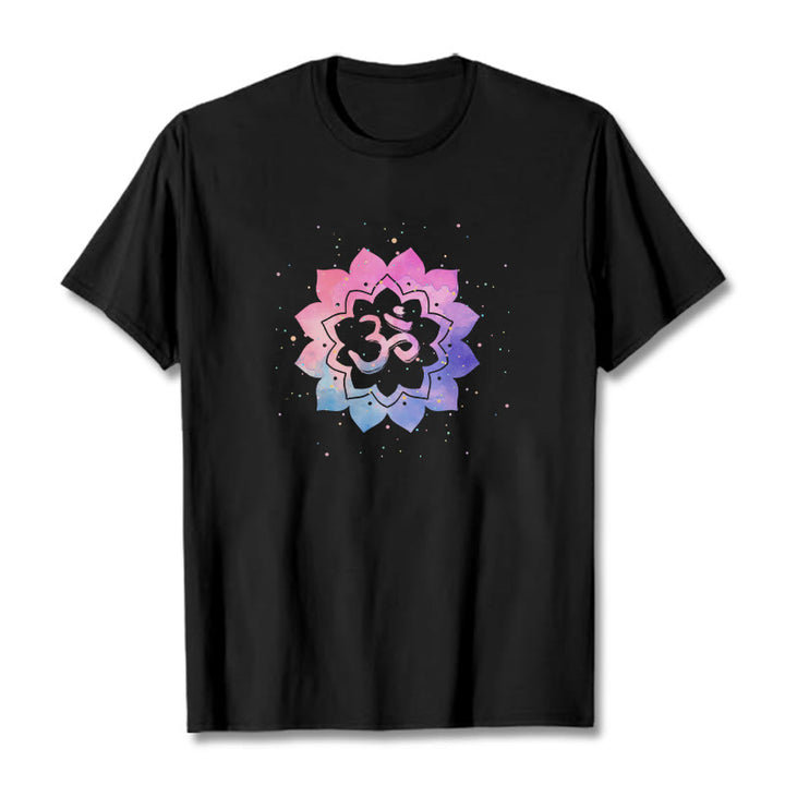 Buddha StonesOm カラフル ロータス コットン Tシャツ - 黒 - 2XL - image 5