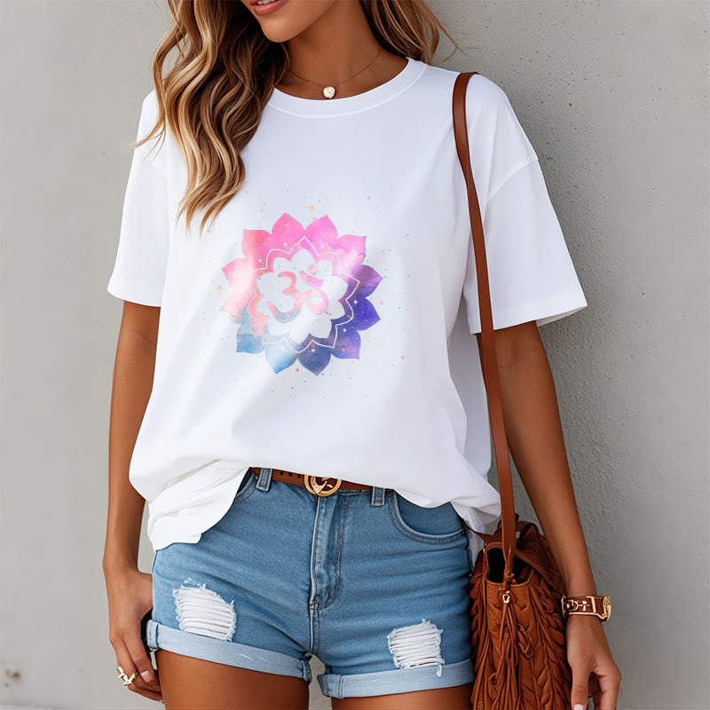Buddha StonesOm カラフル ロータス コットン Tシャツ - image 2