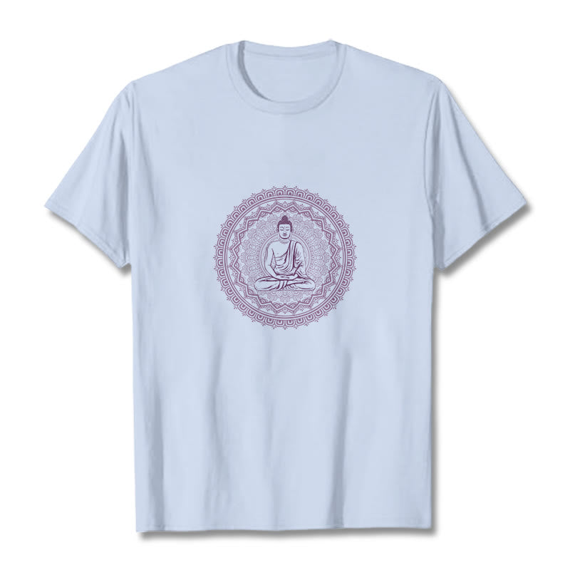 Buddha StonesマンダラブッダコットンTシャツ - ライトシアン - 2XL - image 15