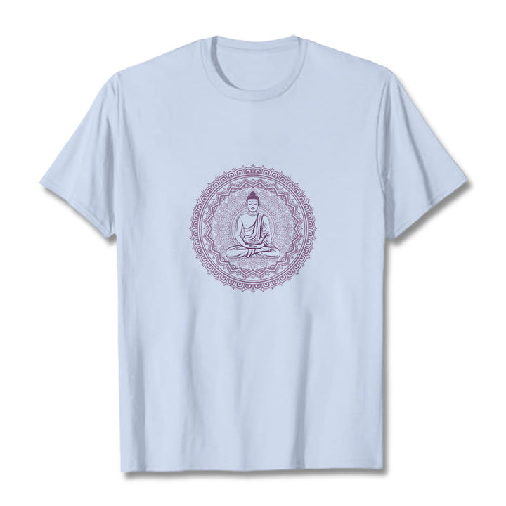 Buddha StonesマンダラブッダコットンTシャツ - ライトシアン - 2XL - image 16
