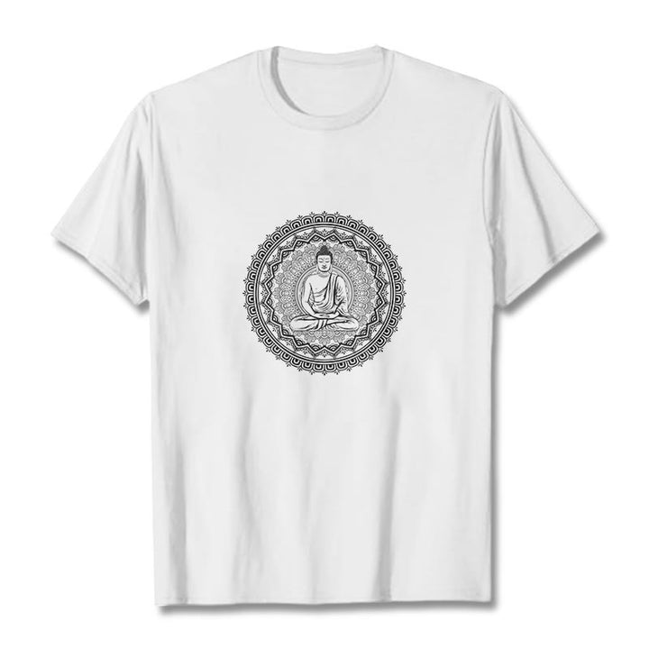 Buddha StonesマンダラブッダコットンTシャツ - 白 - 2XL - image 11