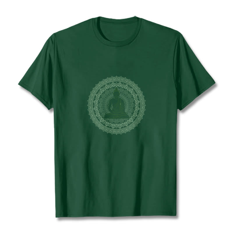 Buddha StonesマンダラブッダコットンTシャツ - フォレストグリーン - 2XL - image 6