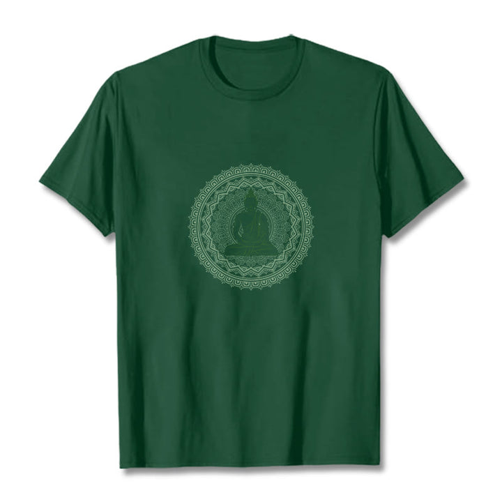 Buddha StonesマンダラブッダコットンTシャツ - フォレストグリーン - 2XL - image 6