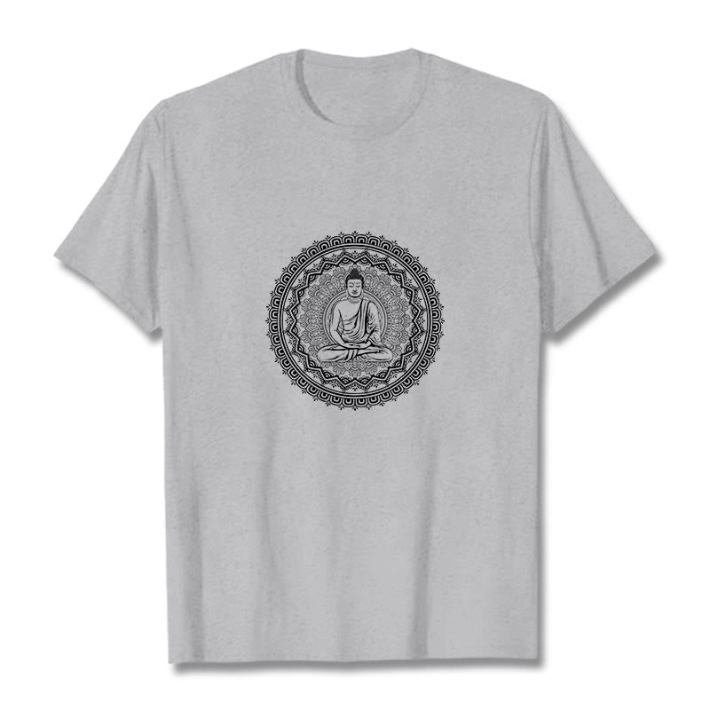 Buddha StonesマンダラブッダコットンTシャツ - ライトグレー - 2XL - image 15