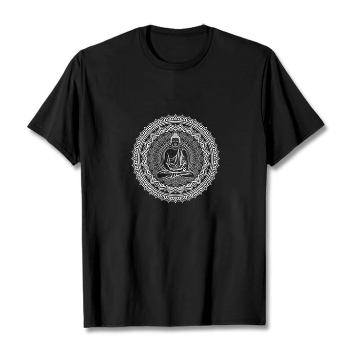 Buddha StonesマンダラブッダコットンTシャツ - 黒 - 2XL - image 8