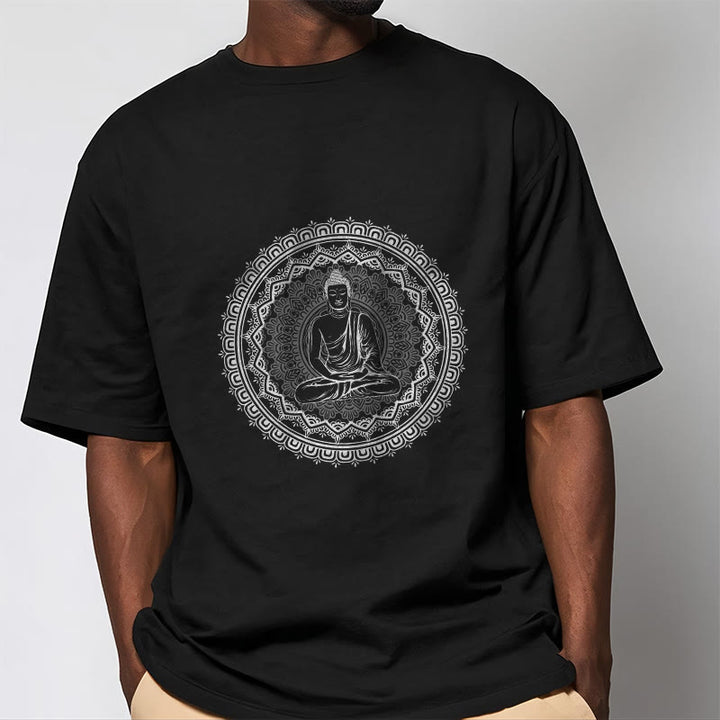 Buddha StonesマンダラブッダコットンTシャツ - image 9