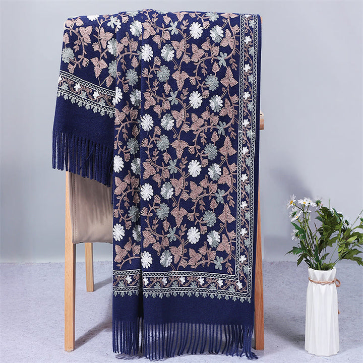 Buddha Stonesポリエステルショール カシューナッツの花 刺繍 タッセル 冬用 心地よい 旅行用スカーフ ラップ