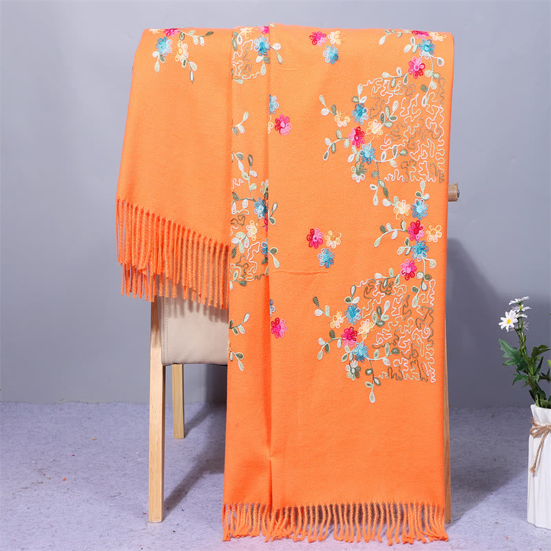Buddha Stonesレーヨン生地ショール カラフルな小花刺繍タッセル 冬用 心地よい旅行用スカーフ ラップ