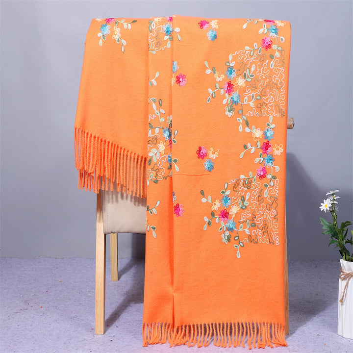 Buddha Stonesレーヨン生地ショール カラフルな小花刺繍タッセル 冬用 心地よい旅行用スカーフ ラップ