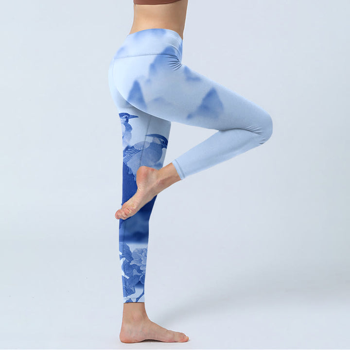 Buddha Stonesブルーバード ピオニープリント スポーツレギンス レディース ヨガパンツ - image 4