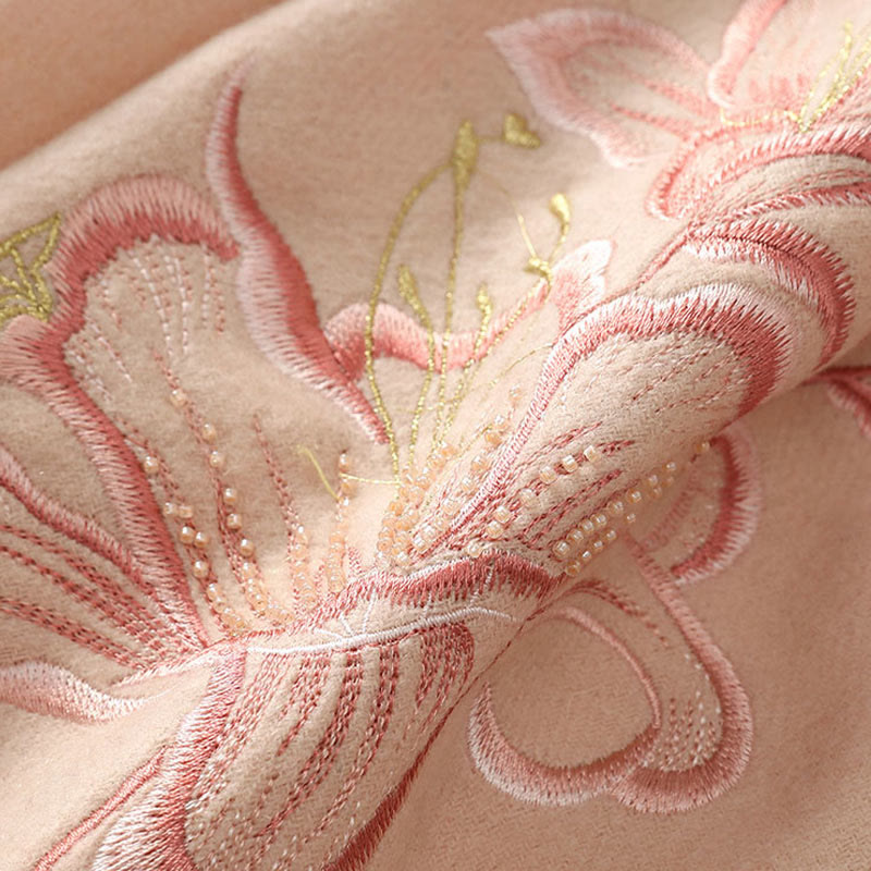 Buddha Stonesウールショール ユリ刺繍タッセル 冬用 心地よい旅行用スカーフ ラップ - image 5