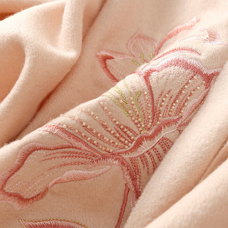 Buddha Stonesウールショール ユリ刺繍タッセル 冬用 心地よい旅行用スカーフ ラップ - image 4