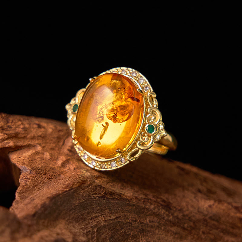 Buddha Stones琥珀の花鳩の卵模様フォーカスリング