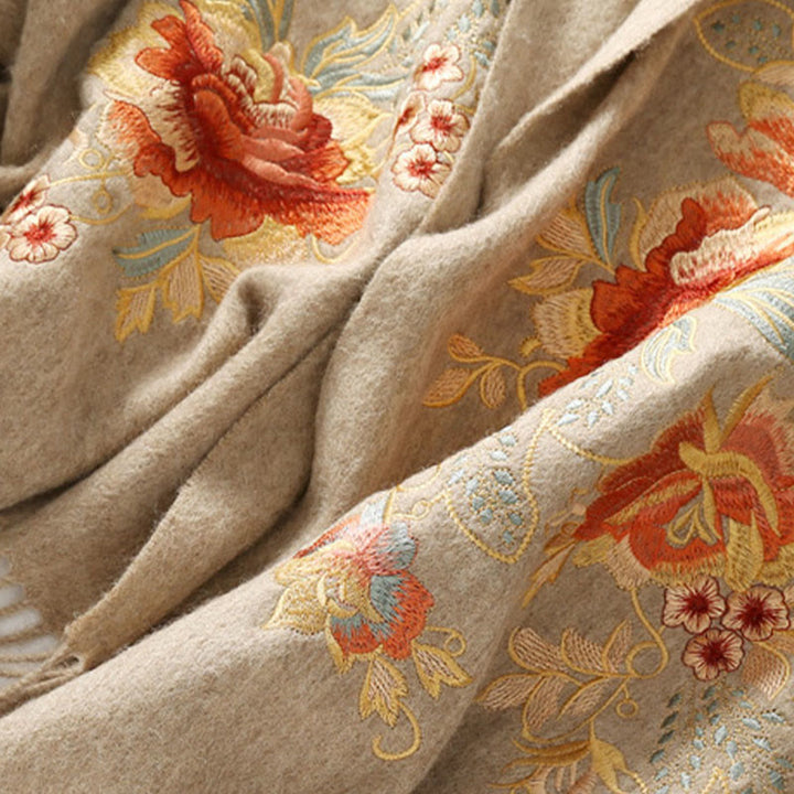 Buddha Stonesウールショール 赤い花と葉の刺繍タッセル 冬用 心地よい旅行用スカーフ ラップ - image 8