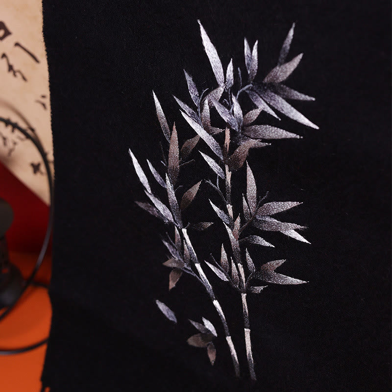 Buddha Stonesウールショール 竹の葉刺繍タッセル 冬用 心地よい旅行用スカーフ ラップ - image 1