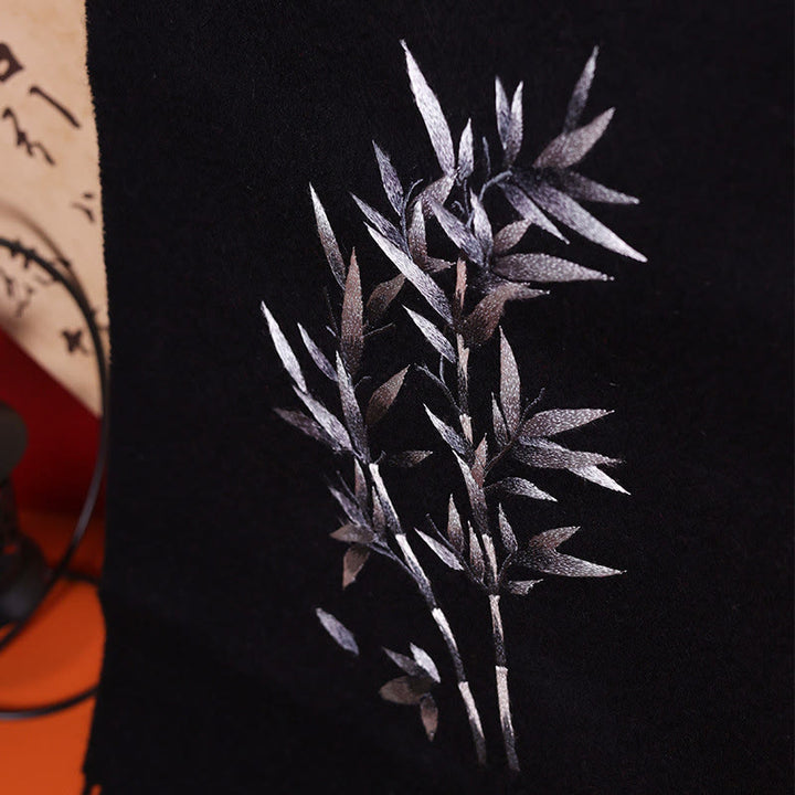 Buddha Stonesウールショール 竹の葉刺繍タッセル 冬用 心地よい旅行用スカーフ ラップ - image 1