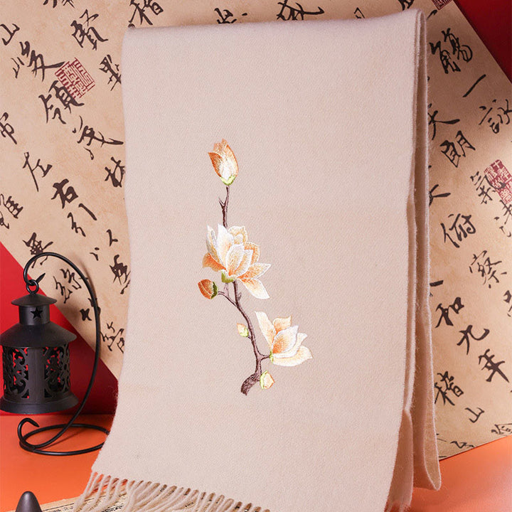 Buddha Stonesウールショール ユラン マグノリア 刺繍 タッセル 冬用 心地よい 旅行用スカーフ ラップ