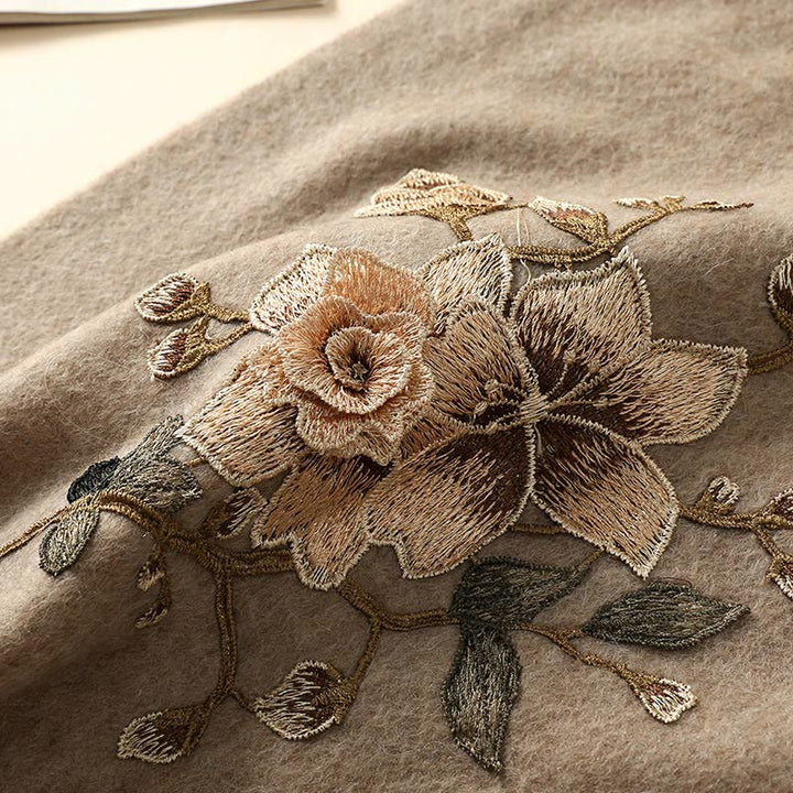 Buddha Stonesウールショール ホワイト オレンジフラワー刺繍タッセル 冬用 心地よい旅行用スカーフラップ - image 6