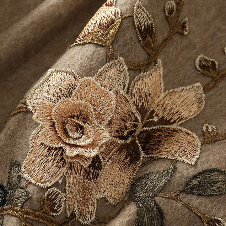 Buddha Stonesウールショール ホワイト オレンジフラワー刺繍タッセル 冬用 心地よい旅行用スカーフラップ - image 5