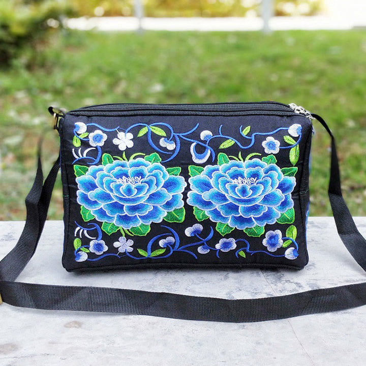 Buddha Stonesガルサン イヌラ 花 牡丹 孔雀 両面刺繍 キャンバス ショッピングバッグ ハンドバッグ クロスボディバッグ