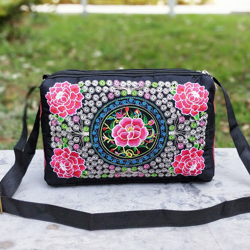 Buddha Stonesガルサン イヌラ 花 牡丹 孔雀 両面刺繍 キャンバス ショッピングバッグ ハンドバッグ クロスボディバッグ