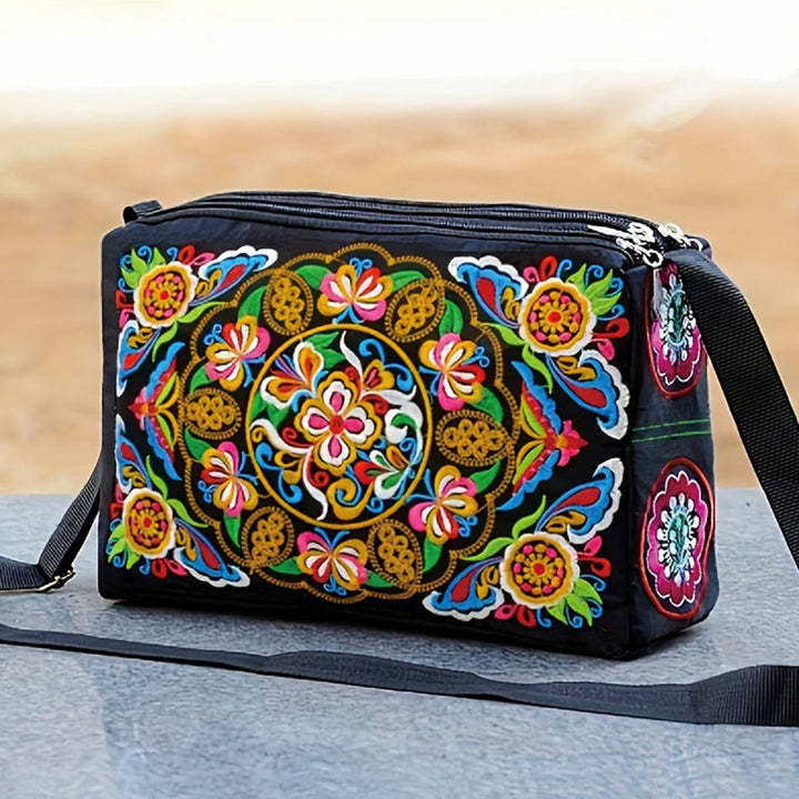Buddha Stonesガルサン イヌラ 花 牡丹 孔雀 両面刺繍 キャンバス ショッピングバッグ ハンドバッグ クロスボディバッグ