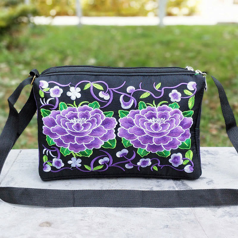 Buddha Stonesガルサン イヌラ 花 牡丹 孔雀 両面刺繍 キャンバス ショッピングバッグ ハンドバッグ クロスボディバッグ