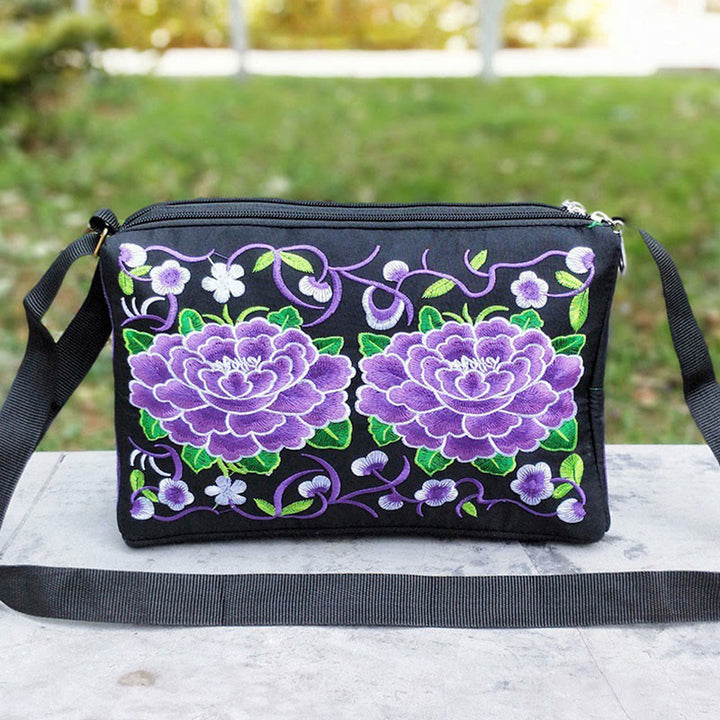 Buddha Stonesガルサン イヌラ 花 牡丹 孔雀 両面刺繍 キャンバス ショッピングバッグ ハンドバッグ クロスボディバッグ