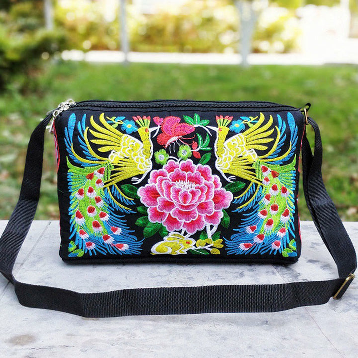 Buddha Stonesガルサン イヌラ 花 牡丹 孔雀 両面刺繍 キャンバス ショッピングバッグ ハンドバッグ クロスボディバッグ
