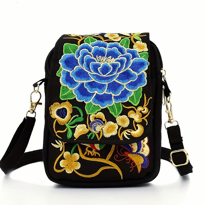 Buddha Stonesラフラワー 牡丹刺繍 キャンバス ショッピングバッグ ハンドバッグ クロスボディバッグ
