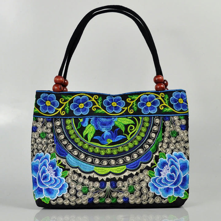 Buddha Stones、金のなる木、牡丹、鳳凰、リンゴの花、両面刺繍、コットンキャンバス、ショッピングバッグ、ハンドバッグ