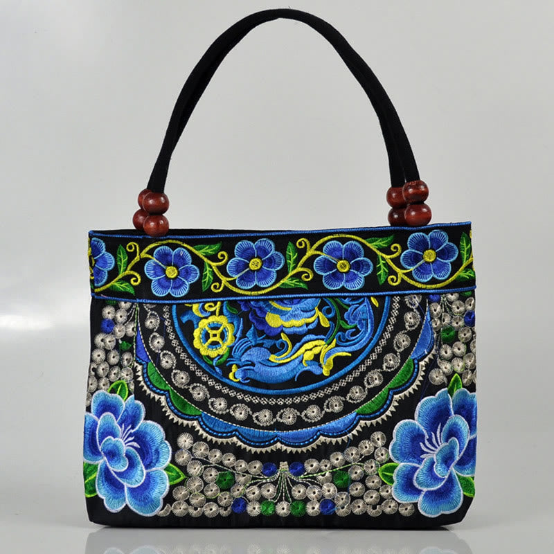 Buddha Stones、金のなる木、牡丹、鳳凰、リンゴの花、両面刺繍、コットンキャンバス、ショッピングバッグ、ハンドバッグ