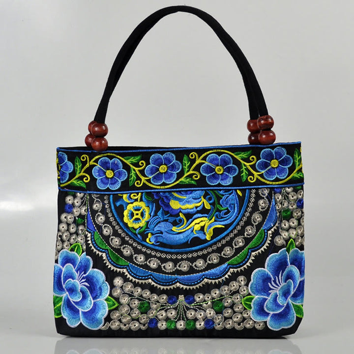 Buddha Stones、金のなる木、牡丹、鳳凰、リンゴの花、両面刺繍、コットンキャンバス、ショッピングバッグ、ハンドバッグ
