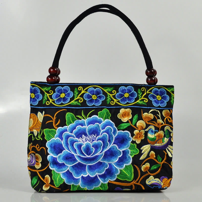 Buddha Stones、金のなる木、牡丹、鳳凰、リンゴの花、両面刺繍、コットンキャンバス、ショッピングバッグ、ハンドバッグ