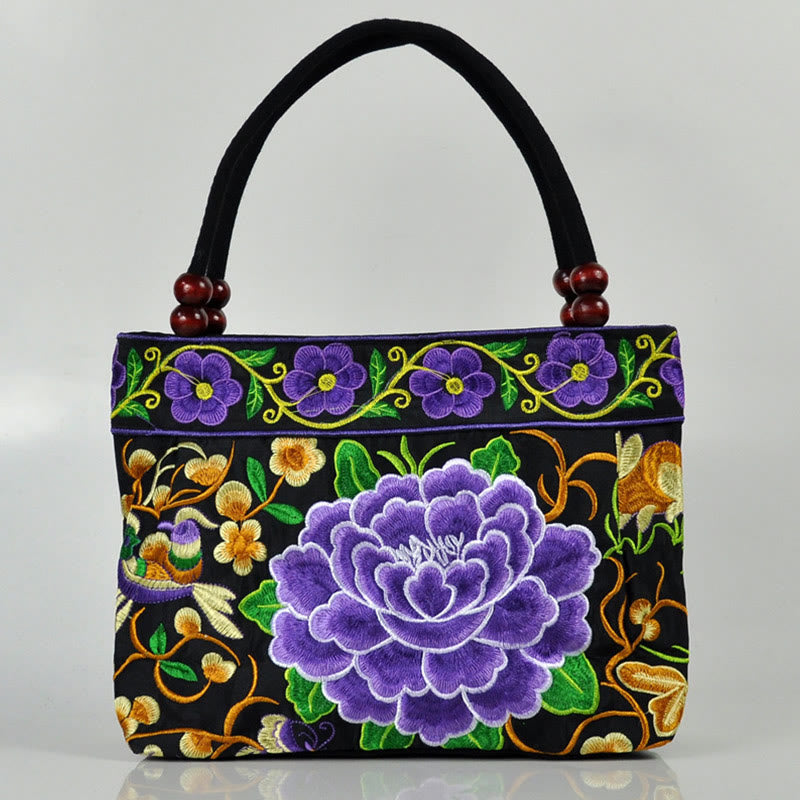 Buddha Stones、金のなる木、牡丹、鳳凰、リンゴの花、両面刺繍、コットンキャンバス、ショッピングバッグ、ハンドバッグ