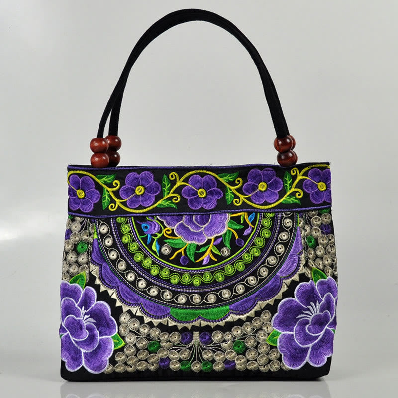 Buddha Stones、金のなる木、牡丹、鳳凰、リンゴの花、両面刺繍、コットンキャンバス、ショッピングバッグ、ハンドバッグ