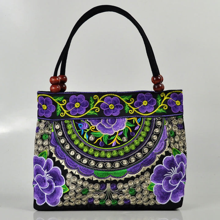 Buddha Stones、金のなる木、牡丹、鳳凰、リンゴの花、両面刺繍、コットンキャンバス、ショッピングバッグ、ハンドバッグ