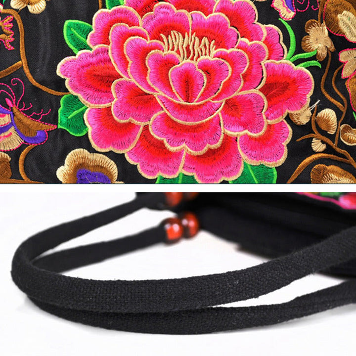 Buddha Stones、金のなる木、牡丹、鳳凰、リンゴの花、両面刺繍、コットンキャンバス、ショッピングバッグ、ハンドバッグ