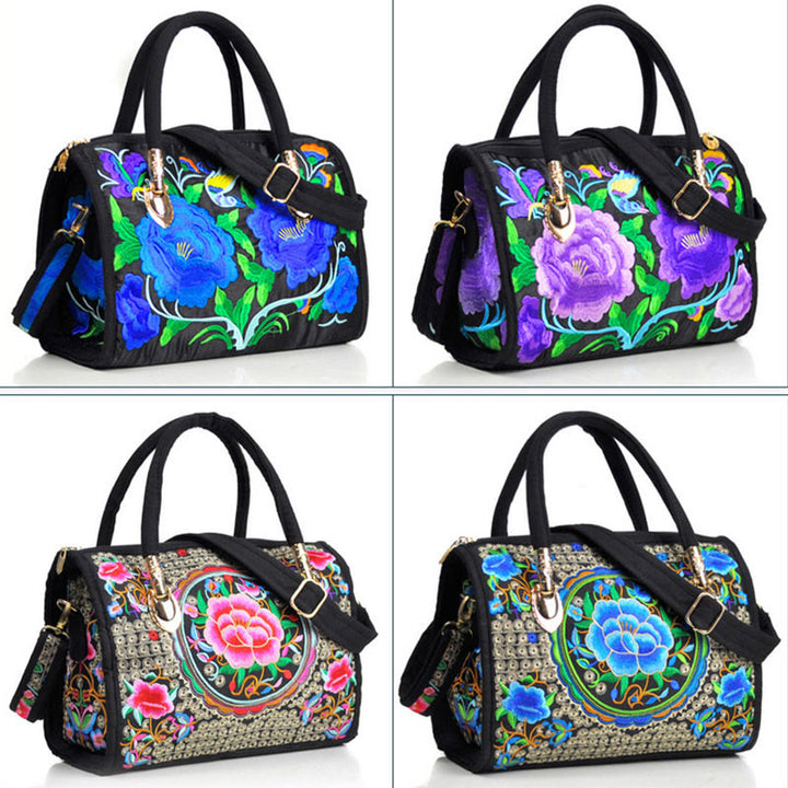 Buddha Stones、金のなる木、牡丹、椿、両面刺繍、キャンバス、ショッピングバッグ、ハンドバッグ、クロスボディバッグ